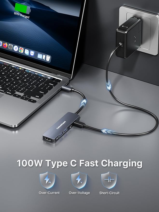 USB-C Hub 5-in-1 with 4K HDMI 100W Power Delivery 5Gbps USB-C Data Port and 2 5Gbps USB-A Data Ports for MacBook Pro/Air iPad Pro/Air Dell XPS