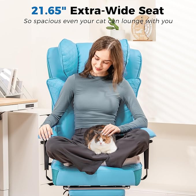 GTPLAYER Big and Tall Office Chair 400LBS Wide Ergonomic Gaming Chair with Deluxe Embossing Designed Leather with Foot Rest150°Reclining Adjustable Soft Armrests Pocket Spring Back Support and Pillow