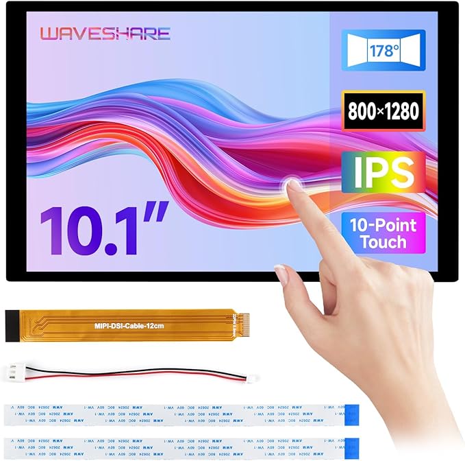 waveshare 10.1inch DSI Capacitive Touch Display Comaptible with Raspberry Pi 5/4B/3B 800×1280 IPS Panell 10-Point Touch