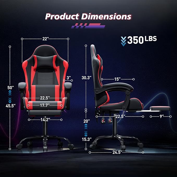 Magshion Gaming Chair Ergonomic Computer Chair with Linkage Armrests Height Adjustable Video Game Chair with Footrest and Headrest for Silla Gamer and Adults 350 Lbs Capacity Red