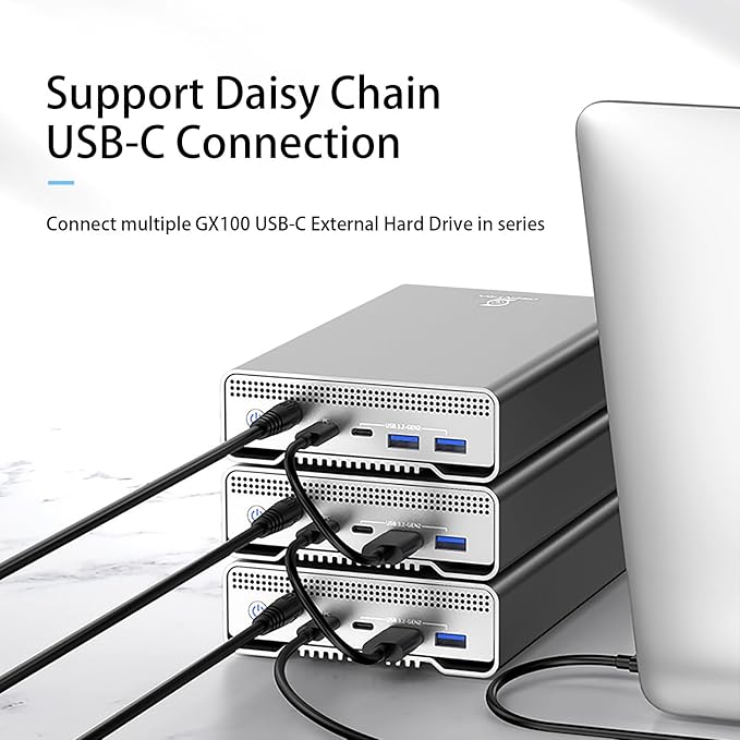 GX100 22TB USB 3.2 Gen 2 USB-C External Hard Drive with USB Hub for Windows or MacOS Desktop PC/Laptop - 2 Year Warranty