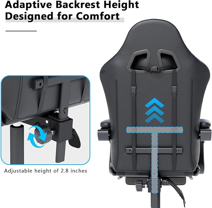 Gaming Chair with Headrest and Lumbar Support Ergonomic High Back Office Chair Racing Style Executive Computer Desk Chair Leather Adjustable Swivel Task Chair for Home Office (Black)