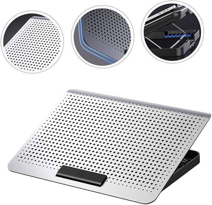 Multifunctional Aluminum Laptop Radiator Cooling Rack with Powerful Adjustable Fan Notebook Stand with Dual USB Ports Ergonomic Computer Holder for Heat Dissipation and Neck Relief
