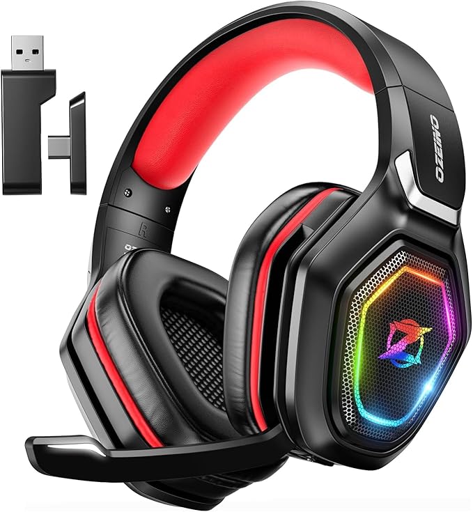 Ozeino 2.4GHz Gaming Headset Wireless with Flip Mic for Ps5 Ps4 PC Gaming Headphones with USB-A &amp USB-C Transmitter 40Hr Battery Gamer Headset for Laptop Mobile Mac