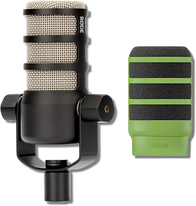 Rode PodMic Cardioid Dynamic Broadcast Microphone with WS14 PodMic Pop Filter - Green