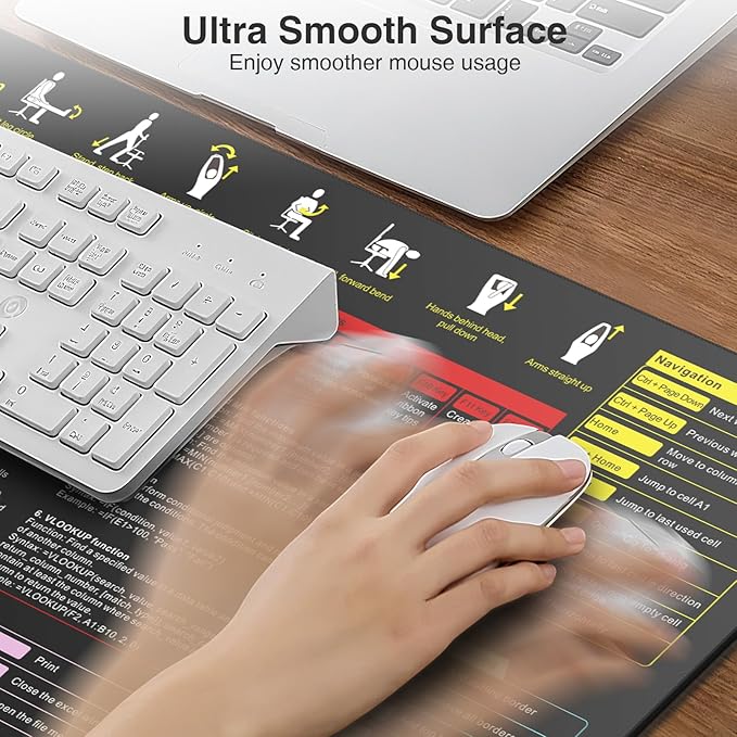Excel Cheat Sheet Mouse Pad with Wireless Charging 31.5x15.8 Extended Excel Shortcuts Desk Pad Waterproof Ultra-Smooth Keyboard Mat Non-Slip Base with 20W PD Adapter