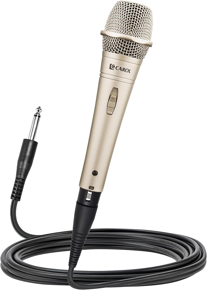 CAROL E dur-916S Golden XLR Wired Vocal Microphone for Singing – Dynamic Supercardioid Mic with Dual Shock Mount System for Karaoke Stage &amp Public Speaking Includes Mic 14.8ft XLR Cable &amp S