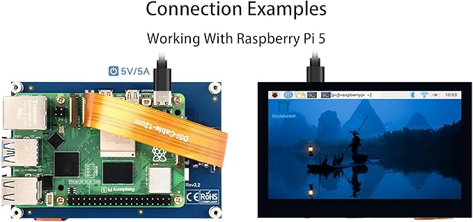 waveshare 4.3 inch DSI LCD Display for Raspberry Pi 4B/3B+/3A+/3B/2B/B+/A+/Compute Module 3+/3/4 800×480 Touchscreen Capacitive IPS Screen Monitor Support Raspbian/Ubuntu/Kali /WIN10 IoT/Retropie