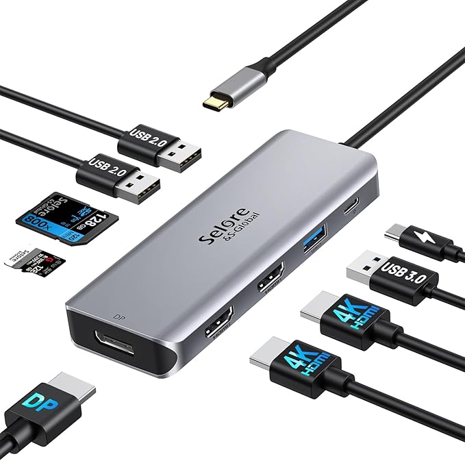 USB C Docking Station Dual Monitor 9 in 1 Triple Display Docking Station to Dual HDMI Adapter Displayport SD/microSD Card Reader 2 USB 2.0 1 USB 3.0 100W PD for USB C Thunderbolt 3/4 Laptops