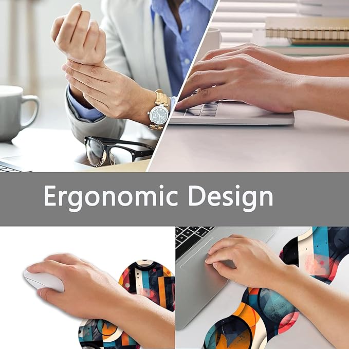 Large Gaming Mouse Pad + Keyboard Wrist Rest + Wrist Support + Coaster Set Memory Foam Ergonomic for Easy Typing XXL Extended Gaming Mouse Pad Table Pad - Abstract Geometric Pattern