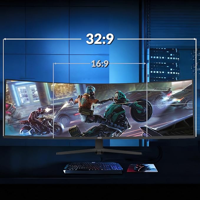 ZZA 49 Curved Gaming Monitor | 49 Inch Screen 5120x1440 Dual QHD 120Hz 1500R 32:9 Ultra-Wide AMD FreeSync 120% sRGB Height Adjustable HDMI 2.1 &amp DisplayPort VESA Mount