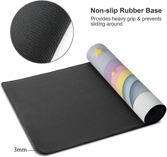Cute Unicorn Gaming Mouse Pad Non-Slip Rubber Base 2XL Mousepad with Stitched EdgesWaterproof Washable Mouse Mat for Desk Home Office Gaming 16x35.5in