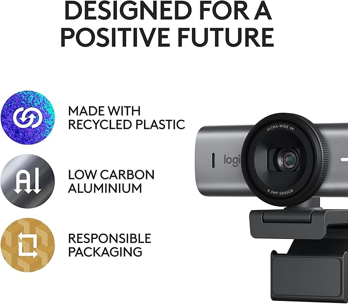 Logitech MX Brio Ultra HD 4K Webcam for Collaboration and Streaming 1080p 60 FPS Show Mode Works with Microsoft Teams Zoom Google Meet Nintendo Switch 2 Graphite
