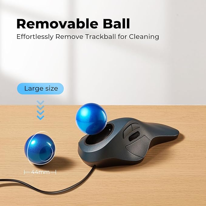 Wired Trackball Mouse for Large Hands Ergonomic Design Reduces Wrist &amp Muscle Strain Precision Tracking with Easy Index Finger Control Compatible with PC Laptop Windows Mac Blue
