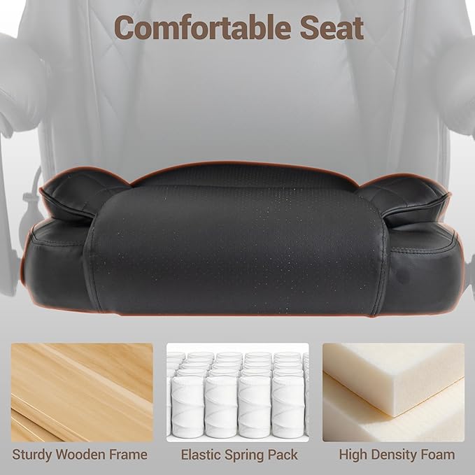 Big and Tall Office Chair for Heavy People Heavy Duty Executive Office Desk Chair with Footrest Waist Lumber Support Adjustable Headrest Black