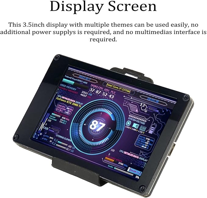 PC CPU HDD Data Monitor 3.5in Computer Temperature Display with Holder Live Readouts GPU Internet Speed Weather Visual Theme Editor USB Computer Temp Monitor for RasPi for