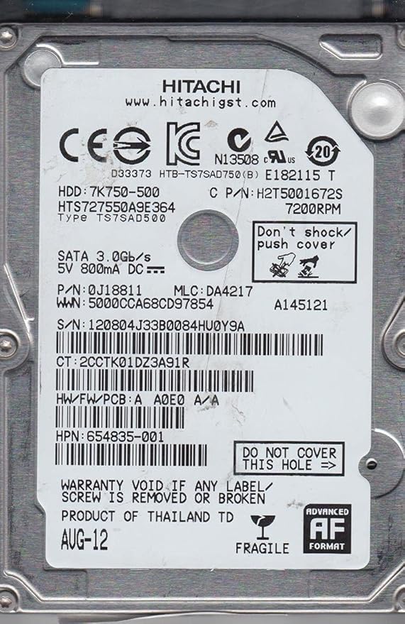 HTS727550A9E364 PN 0J18811 MLC DA4217 Hitachi 500GB SATA 2.5 Hard Drive (Renewed)