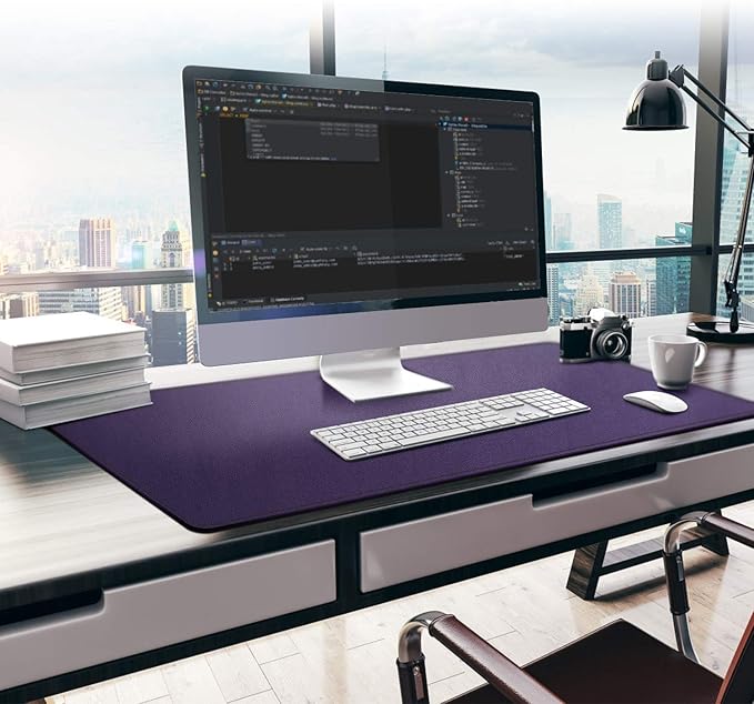 Mydours 38x16 Large Desk Pad Purple Desk Mat XL PU Leather Desk Mat for Workspace &amp Decor Durable Keyboard Mouse Pad for Home Office Writing &amp Gaming (Purple)