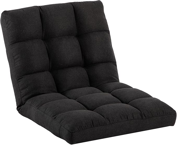 Folding Floor Chair with Back Support Adjust Lay Flat Recliner Oversized Lounge Wide Lazy Boy Gaming Ergonomic Single Sofa Seat for Living Room Bedroom(Black)