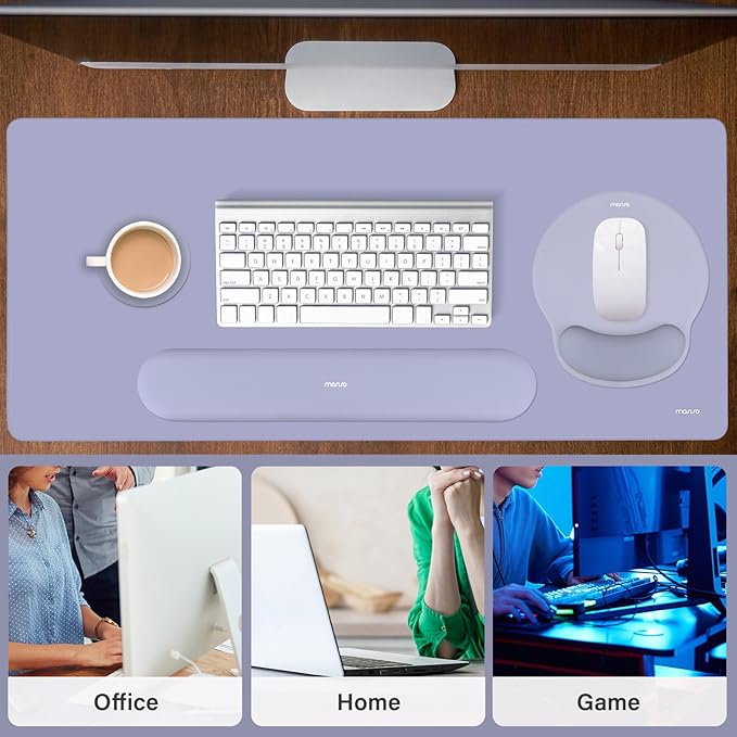 MOSISO Wrist Rest for Keyboard Mouse Pad Set Large Gaming Deskpad&ampCircle Curved Mousepad&ampKeyboard Wrist Rest&ampCoaster Ergonomic Non-Slip Mousepad&ampEasy Typing Pad with Silicone Lining
