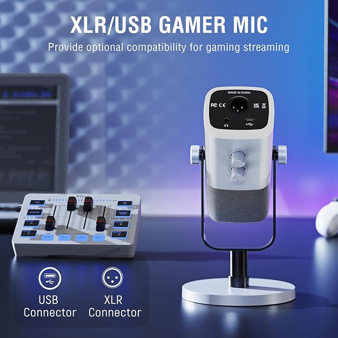FIFINE Gaming Equipment Bundle XLR/USB Streaming Dynamic Microphone with Audio Mixer Set Podcast Recording Mic with Gain Knob PC Mixer with Slider Fader Kit for Video Game Voice-Ampligame KS5W