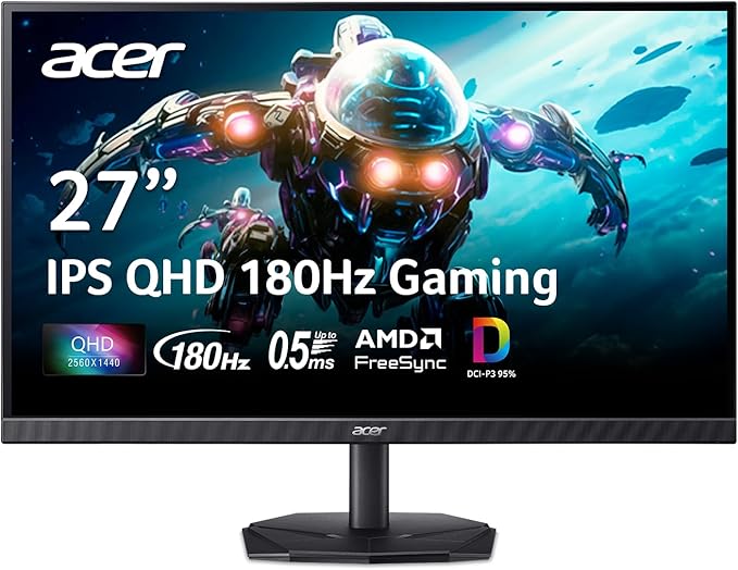 acer Nitro 27 Inch QHD 2560 x 1440 IPS Gaming Monitor | AMD FreeSync | Up to 180Hz Refresh | Up to 0.5ms | DCI-P3 95% | HDR 10 Support | One Display Port 1.2 &amp Two HDMI 2.0 | KG271U N3bmiipx