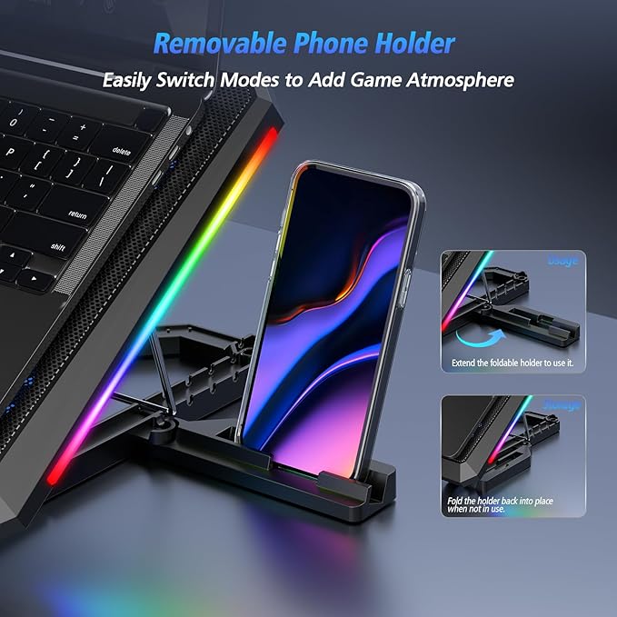 Laptop Cooling Pad with 12 Quiet Fans Slim Portable for 12-17.3 Inch Laptop Cooler Stand with 5 Height Adjustable Ergonomic Gaming Cooling Fan Pad with Two USB Ports &amp Phone Holder (Gear)