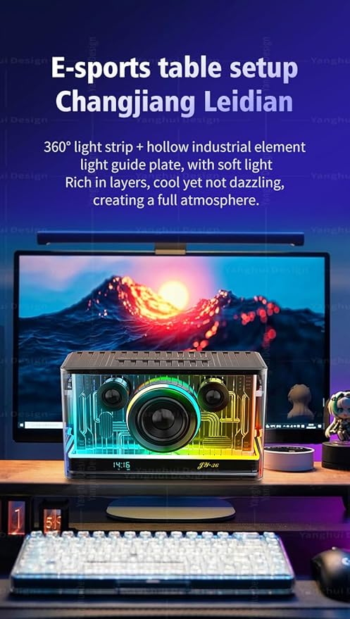 Bluetooth Speaker Ultra Heavy Bass 45W RGB Light Cyber Mechanical Industrial Style Bluetooth 5.3 Wireless Stereo Sound Speaker Subwoofer for Indoor and Computer Room (Black)