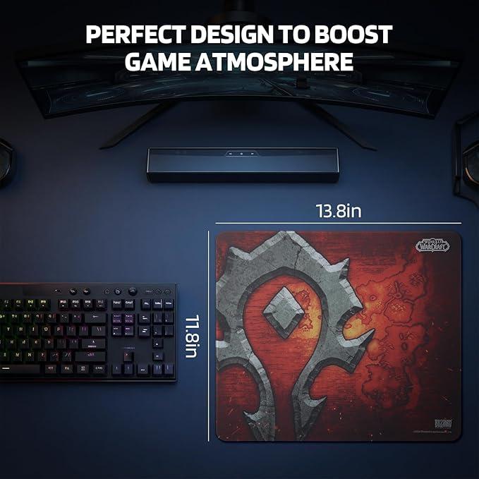 Blizzard Wow Game Glass Mouse PadTempered Glass Hard Mousepad for GamingUltra-Smooth Surface for Top Precision &amp SpeedEasy to CleanNon-Slip Rubber BaseOfficial Licensed13.8in*11.8in (Horde-R
