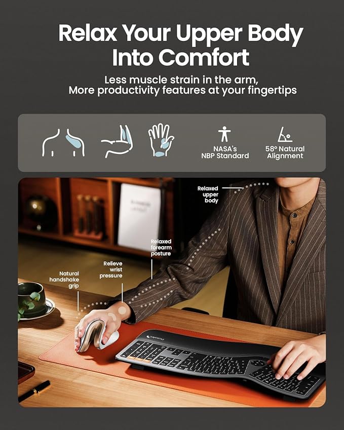 ProtoArc Ergonomic Mouse EM11 NL Bluetooth Rechargeable Wireless Vertical Mouse 3 Multi-Device Connectivity for Computer/PC/Laptop 2.4GHz USB-A Optical Mice for Windows Mac OS White Gold