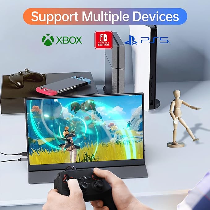 15.6inch Portable Monitor1080P USB-C HDMI Second External Monitor for LaptopPCMac PhonePSXboxSwichIPS Ultra-Thin Zero Frame Gaming Display/Premium Smart Cover