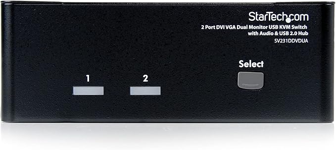 StarTech.com 2 Port KVM Switch - DVI and VGA w/ Audio and USB 2.0 Hub – Dual Monitor / Display / Screen KVM Switch - DVI VGA  TAA (SV231DDVDUA)