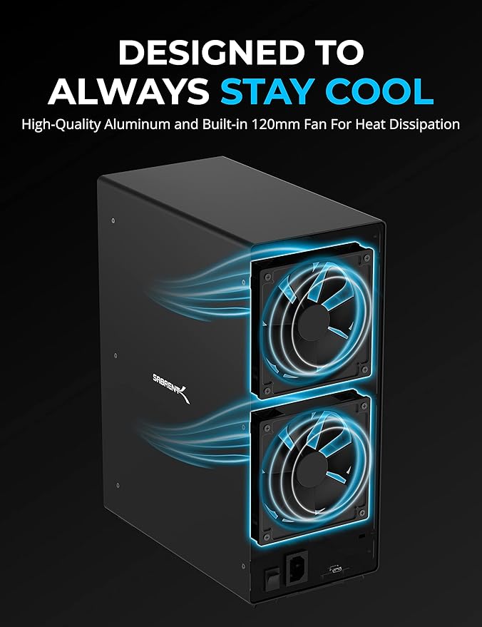 SABRENT 10-Bay USB 3.2 Gen 2 SATA Docking Station for 3.5” HDD/SSD 10 Gbps USB-C DAS Tray-Less Hot-Swap Aluminum Enclosure Dual Cooling Fans Individual Power Switches No RAID (DS-UCTB)