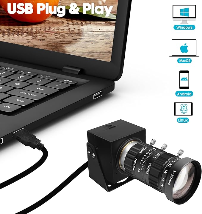 SVPRO 12MP USB Camera with 5-50mm Telephoto Lens 10X Optical Zoom Manual Webcam 1080P 120fps High Speed UVC Macro Camera for PC/Mac/Linux/Android (12MP Industrial-Grade Professional Variable Lens)