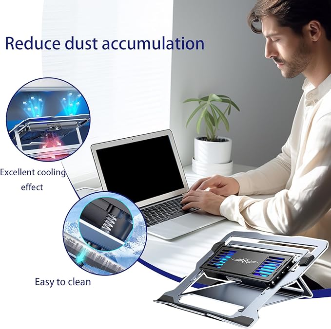 Height Adjustable Riser - Cooling Laptop Stand Rechargeable Quiet Pad | Ergonomic Notebook Support Station Portable Desk Holder with Fan Laptop Cooler for Girlfriend or Boyfriend