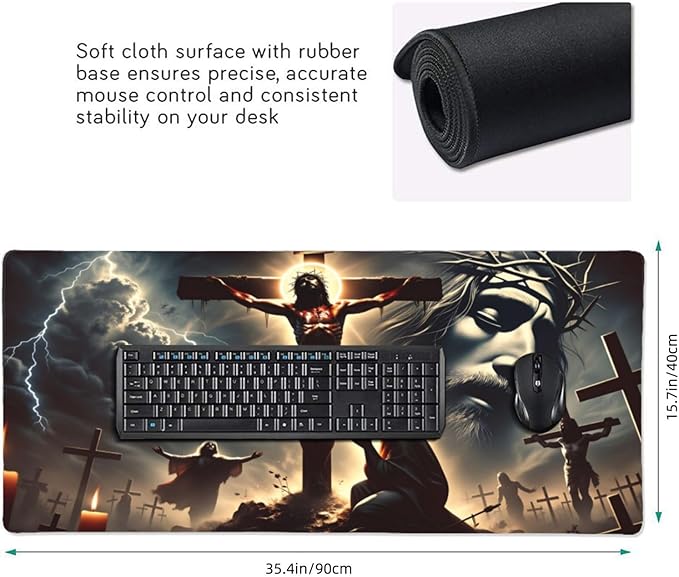 XXL Gaming Mouse Pad Extended (35.5X16) Jesus Christ Large Non-Slip Desk Mat Water-Resistant Keyboard Mousepad for Office &amp Home
