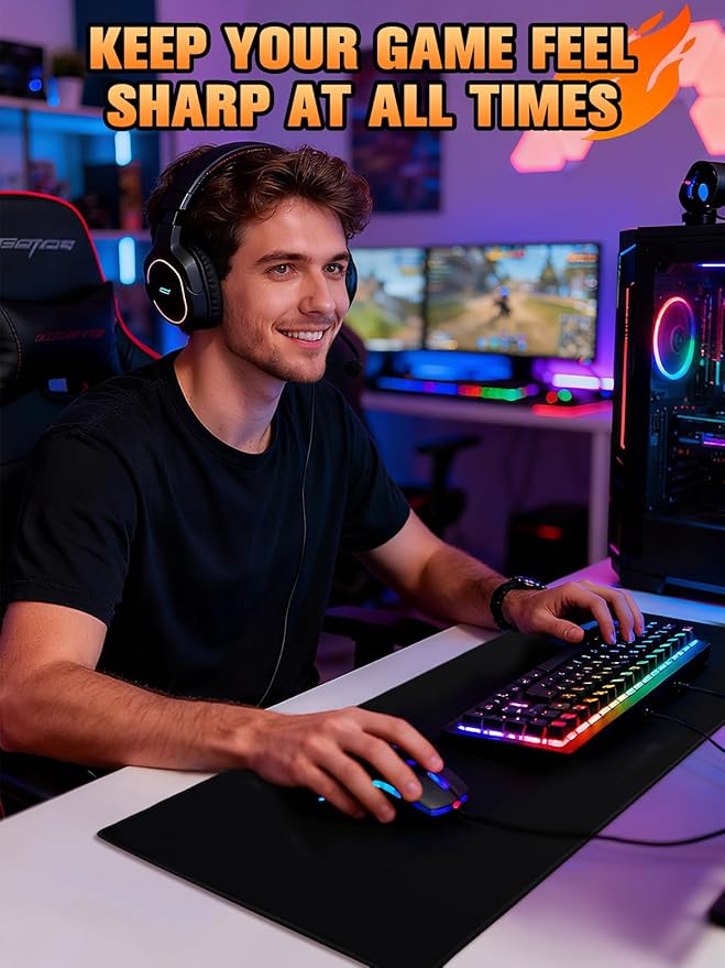 Large Heated Gaming Mouse Pad Gamer Gifts- 5 Levels Heating &amp Timed Auto Shut-Off Heated Desk Pad Mat for Keyboard Winter Gaming Accessories Gifts for Men Boy Women 31.5''x13'' Black