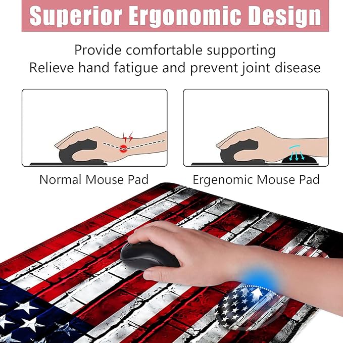 Large Keyboard Mouse Pad Set Extended Mouse Pad+Keyboard Wrist Rest Support Memory Foam Ergonomic Easy Typing 4Pcs (31.5×11.8 in) Desk Pad Set for Office HomeAmerican Flag on Brick Wall