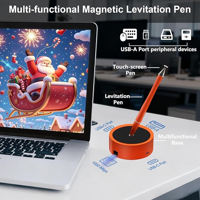Ballpoint Pen with Magnetic Levitation&ampUSB C Hub Dock4-in-1 Adapter with Gigabit EthernetUltimate Christmas Business Gift for Successful ProfessionalsTech EnthusiastsPentel Pens&ampSign Pen U