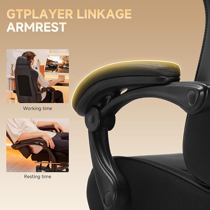 GTPLAYER Gaming Chair High Back Leather Computer Game Chair with Footrest Ergonomic Height Adjustable Office Chair with Removable Cover and Lumbar Support for Gaming and Work (Black)