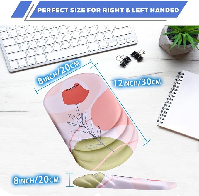 Ergonomic Mouse Pad with Wrist Rest Milk Silk Fabric Durable Silicone Filling Non-Slip Pu Base Massage Design Pain Relief Mousepad for Wireless Mouse and Desk 12x8inch Pink Tulip