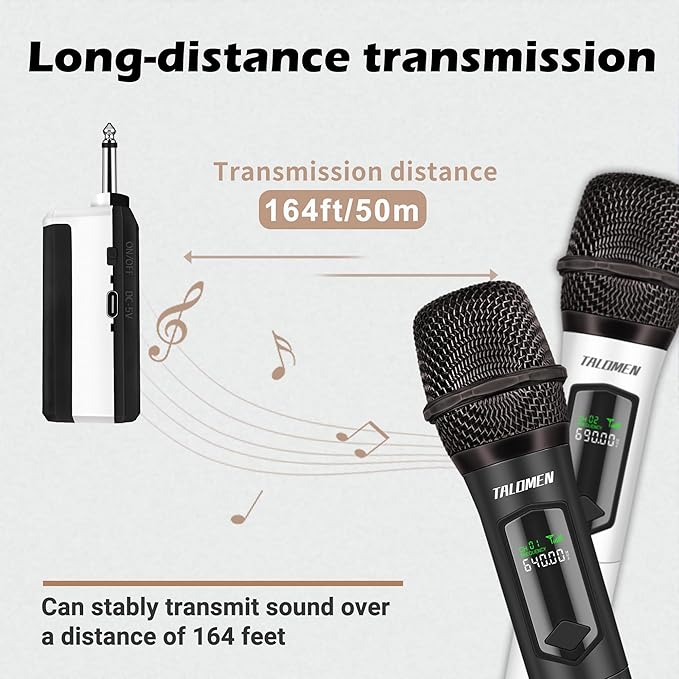 Wireless Microphones Professional Dual Karaoke Microphone for Singing Handheld Cordless Dynamic Mic System with Rechargeable Receiver(160 Ft) for Wedding DJ Speech Church Party K602-BW