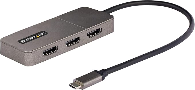 StarTech.com 3-Port USB-C Multi-Monitor Adapter USB Type-C to 3x HDMI MST Hub Triple 4K 60Hz HDMI Laptop Display Extender / Splitter HDR Extra-Long Built-In Cable Windows (MST14CD123HD)
