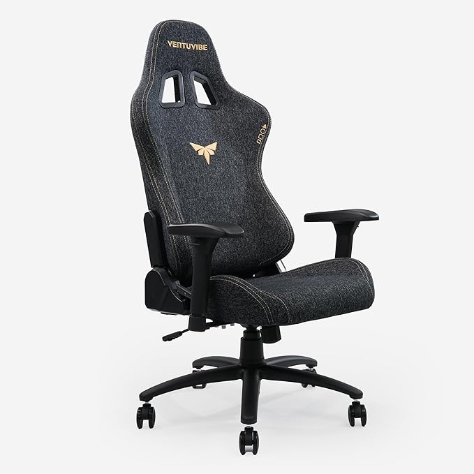 Gaming Chair Black Ergonomic Computer Chair for Adults Big and Tall Gamer Chair with Memory Foam Headrest 4D Adjustable Armrests Fabric Reclining High-Back for Home Office and Gaming
