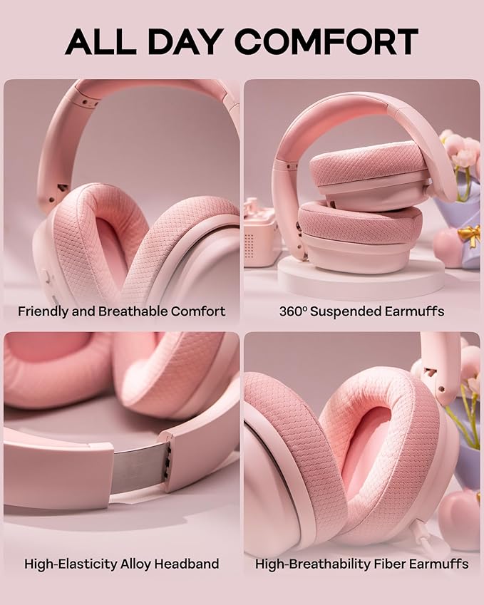 EPOMAKER X Aula G7 Pro Wireless Gaming Headset Dual Mode BT5.3 &amp 2.4GHz 7.1 Surround Sound 80+ Hour Battery RGB Light with Noise Canceling Mic for PS5 PS4 Switch PC (Pink)