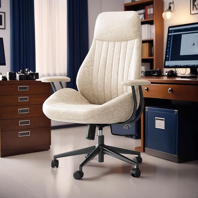 High Back Office ChairModern Swivel Office ChairBrown Suede Fabric Gaming ChairHeight Adjustable Home Office Desk Chair with Lumbar Support
