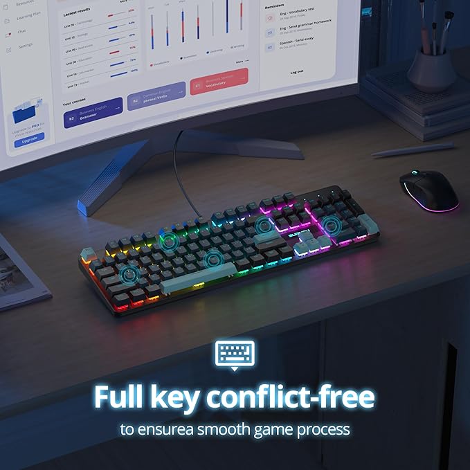 surmen Full Size Creamy Keyboard with Number Pad 104 Keys RGB Wired Mechanical Gaming Keyboard Backlit with PBT Keycaps Linear Red Switch for Laptop Desktop PC Gamers（104 Monster）