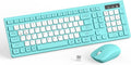 Wireless Keyboard and Mouse Combo Full-Sized Quiet Wireless Keyboard and Adjustable DPI Mouse 2.4GHz USB Receiver Keyboard and Mouse for PC Windows Desktop Laptop (Tiffany Blue and White-B)
