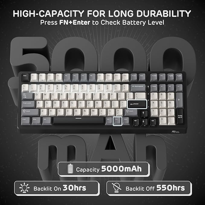 RK ROYAL KLUDGE F99 Wireless Mechanical Keyboard with Numper Pad Tri-Mode Hot Swappable 95%100 Keys Gaming Keyboard BT/2.4G/USB-C Pro Software 5000mAh Battery Customed Tactile Beige Switches