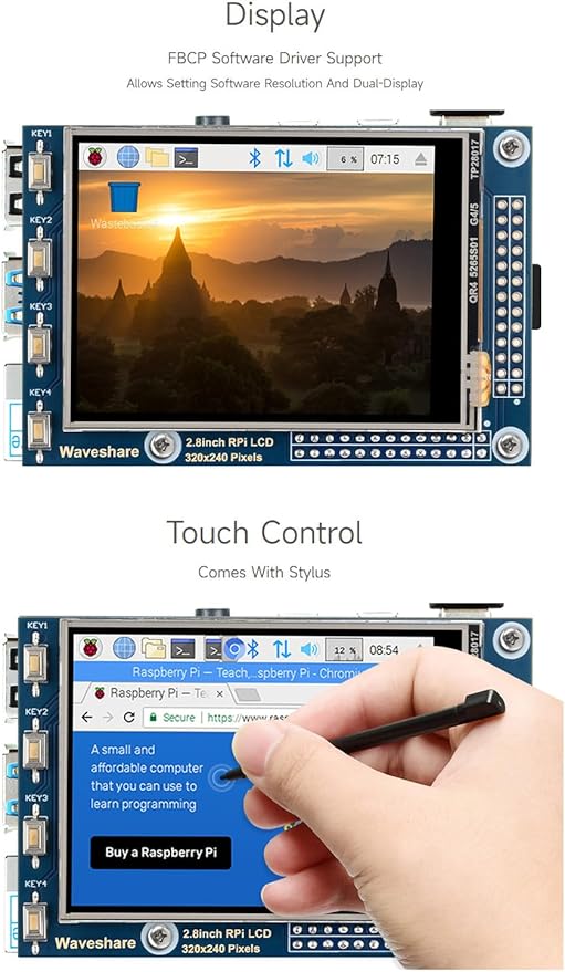 Waveshare 2.8inch Resistive Touch Screen TFT LCD Compatible with Raspberry Pi 5/4B/3B/Zero/Zero W/Zero 2W/Pico/Pico W/Pico WH 320x240 Resolution